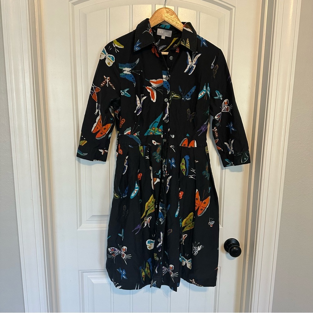 Black Butterfly Print Midi Shirt Dress - Picture 4 of 7